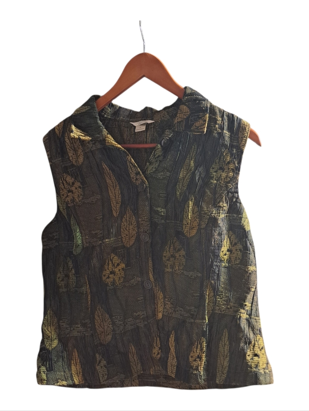 Christpher & Banks Womens Green Nature Leaf Tapestry Vest Large